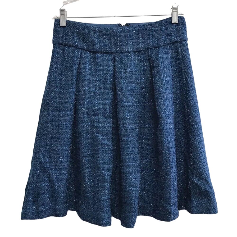 Coldwater Creek Skirt Womens 4 Blue Box Pleat Shiny Sparkle